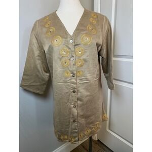 Antthony Womens Tunic Shirt Embroidered Faux Suede Tan‎ Medium